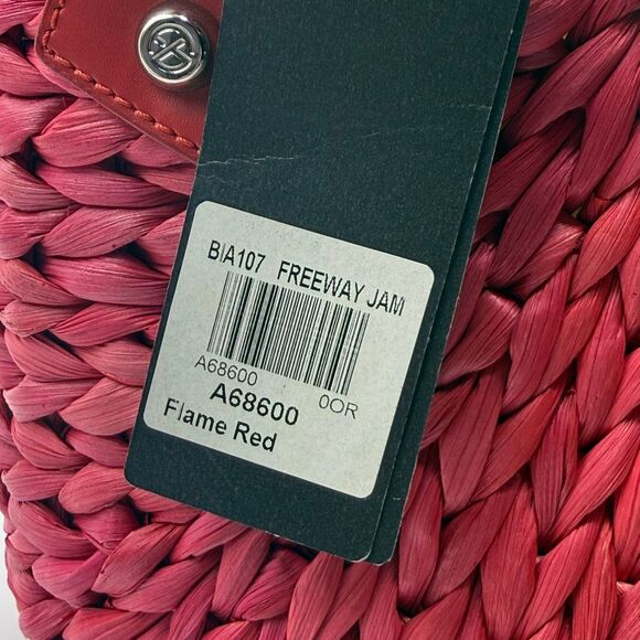 Francesco Biasia Freeway Jam Flame Red Pink Straw Woven Bag with Leather Handles - Picture 10 of 13